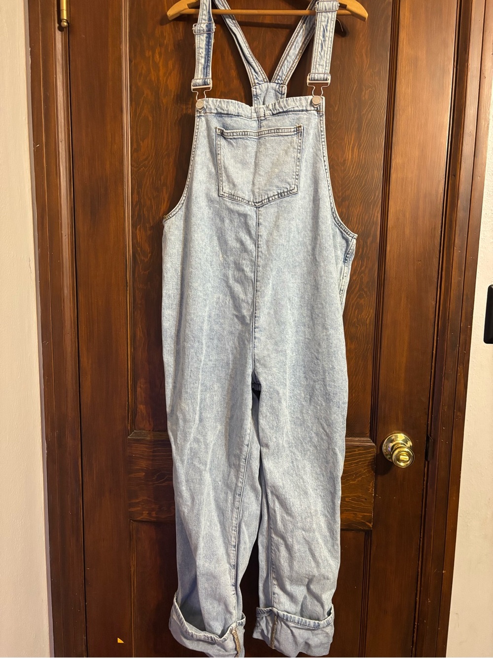 We Wore What Light Wash Denim Culotte Overalls